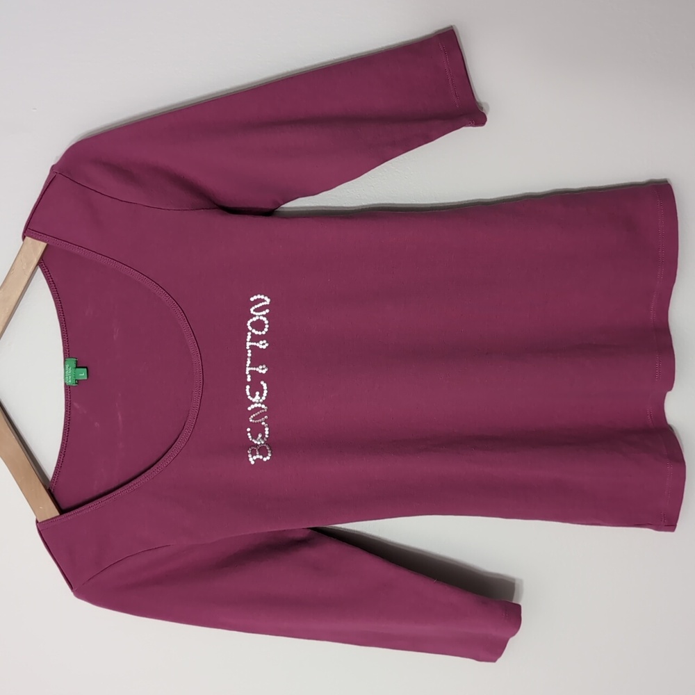 United Colors Of Benetton Ladies Lg Vintage Pink 3/4 Sleeve Scoop Neck T Shirt